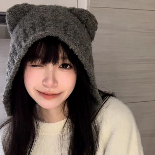 1+1 더블제이 따뜻한 겨울모자 바라클라바 곰돌이 털모자 베어 후드