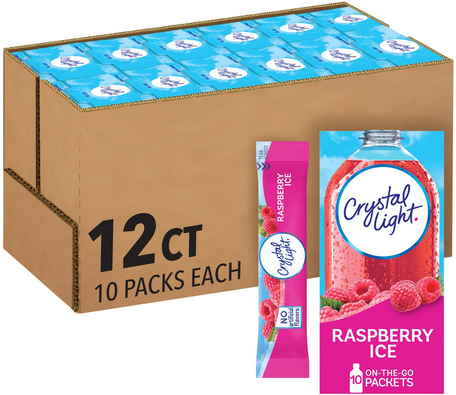 Crystal Light 라즈베리 그린티 파우더 드링크 믹스 120개입, 4) Raspberry Ice - 10 Count Pa, 1개