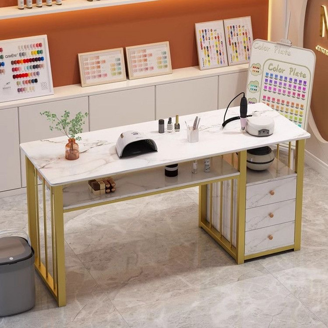 네일 테이블 뷰티샵 시술대 네일책상 매니큐어 테이블 메이크업 시술대 네일샵 작업대, 골드