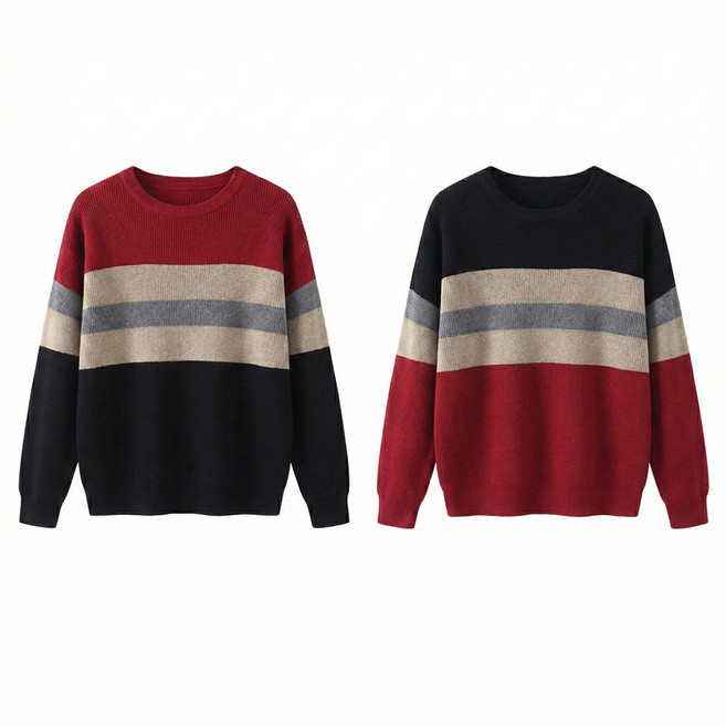 리벨르 여성 라운드 니트티 스트라이프 스웨터 티셔츠 2종 세트