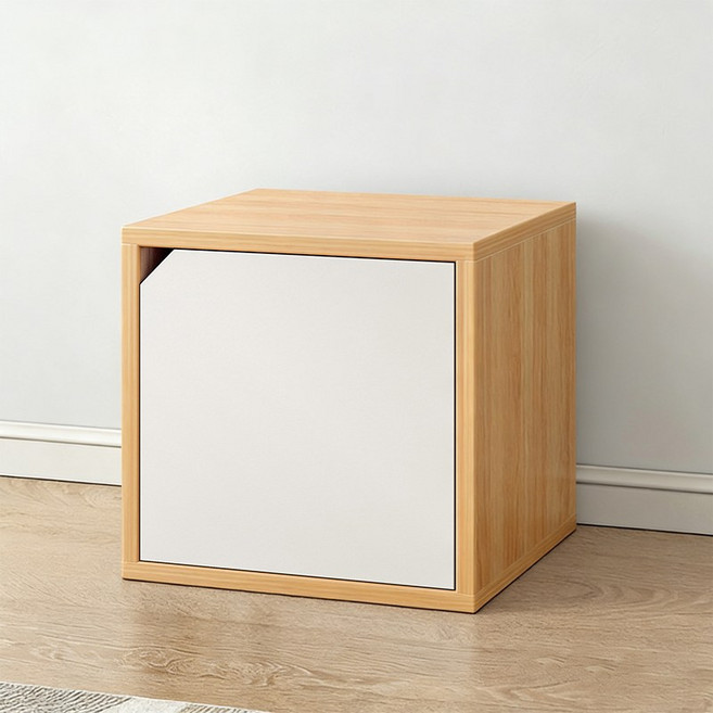 SeekFun 큐브 책장 모듈형 수납장 다용도 거실 수납 경량 이동식 공간활용 가구, 1개, 원목색(화이트 문)