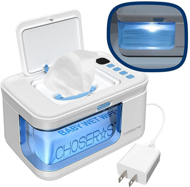 ChoserStar Baby Wipe 워머 및 디스펜서 휴대용 온열 기저귀 물티슈 히터 빠른 가열 대용량 건조 방지 기능 (충전기 블록 없음)143266, 충전기 블록 포함, 1
