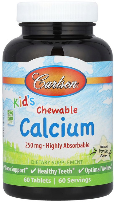 Carlson 키즈 칼슘 Chewable Calcium 바닐라맛 250mg x 60정, 1개