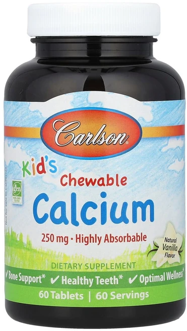 Carlson 키즈 칼슘 Chewable Calcium 바닐라맛 250mg x 60정, 1개 - 쿠팡