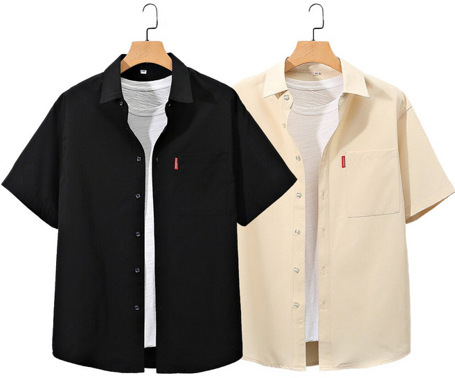 큰귀멍멍 남자 오버핏 셔츠 무지 링클프리 캐주얼 반팔셔츠 1+1