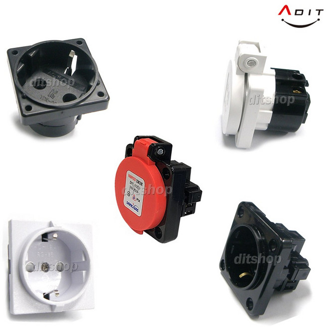 ADIT 방우형 방우1구 IP54 방수 매입 취부형 판넬 고정용 고급형 렉용 220V 1구 접지형 콘센트 검정, bi0499, 1개