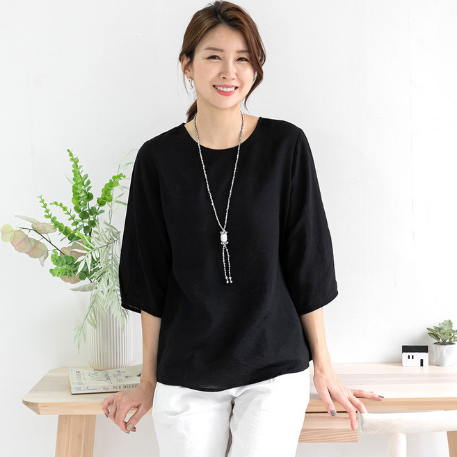 무브너 여성 여름 인견 7부소매 단색 블라우스 빅사이즈 포함