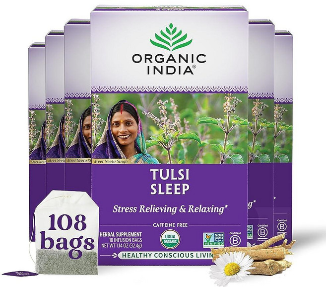 Organic India Tulsi 레몬 진저 티백 - 허브 티 스트레스 완화 및 재생 면역 지원 소화 보조 비건 USDA 인증 유기농 GMO 프리 카페인 프리 -