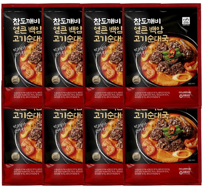 참도깨비 순살고기 듬뿍 백암 얼큰순대국 640g 국내산 토종고기순대와 국내산 탕육 가득, 8개, 600g