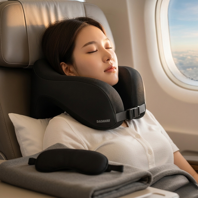 다온웨이 수면안대 증정 프리미엄 메모리폼 여행용 목베개, 블랙