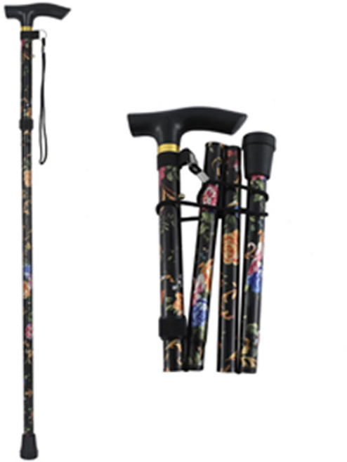 오드상회 접이식 지팡이 어르신 지팡이 노인지팡이, 1개, 검정색