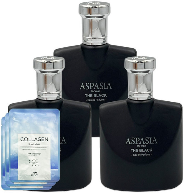 아스파시아 블랙 오드퍼퓸 남자향수 (+꽃을든남자 마스크팩), 3개, 50ml