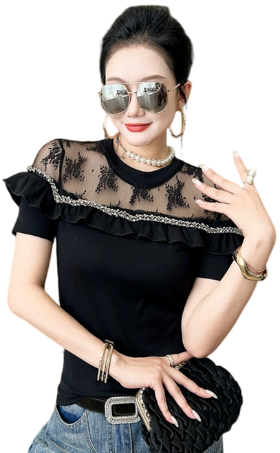 라인댄스복 스포츠댄스복 비즈 망사 패치워크 상의 연습복+ Women's T-shirt 뉴타임즈