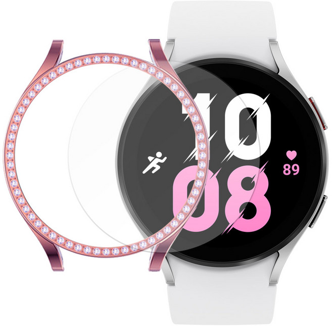 스페이스쉴드 갤럭시 워치6 / 5 호환 40mm 44mm 샤인 큐빅 범퍼 케이스+ 필름1매 2종 7color, 로즈핑크, 1개