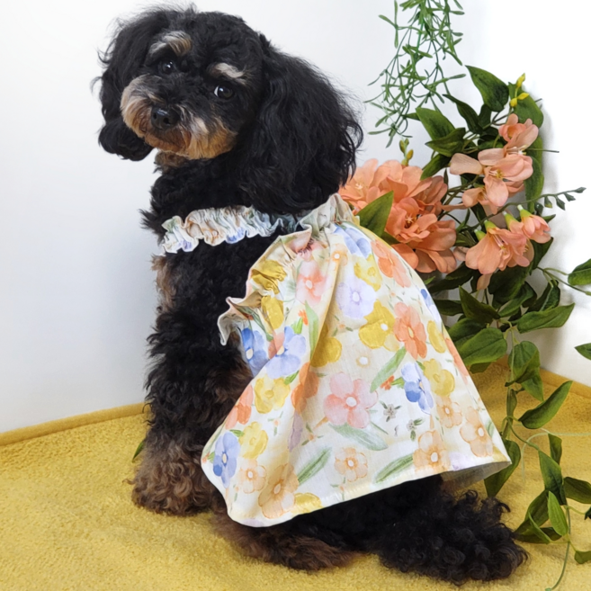 반려동물 강아지 고양이 여름 플라워 나시 스커트 원피스 옐로우, 1개