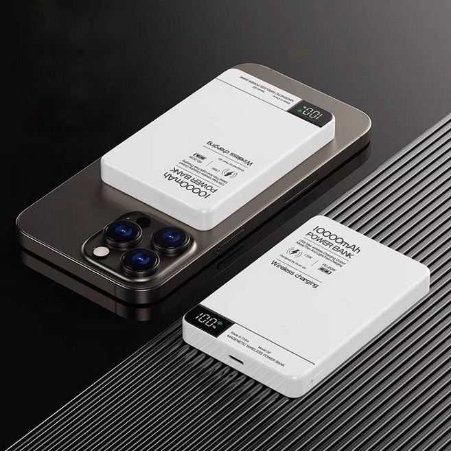 MagSafe 超薄磁吸 行動電源 5000mAh 無線充電, 鈦白色【10000mAh】耳機手錶三合一, 鈦白色, Q2