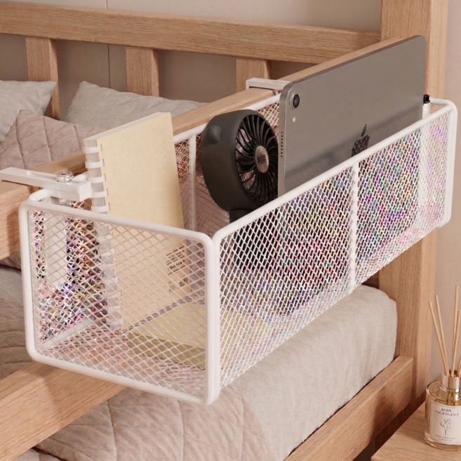 by Meo 침대 난간 사이드 선반 철제 포켓 45cm 대형, 1개, 화이트