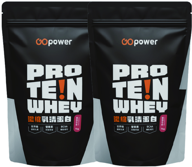 GOpower 濃縮乳清蛋白 草莓牛奶風味 1kg, 2個