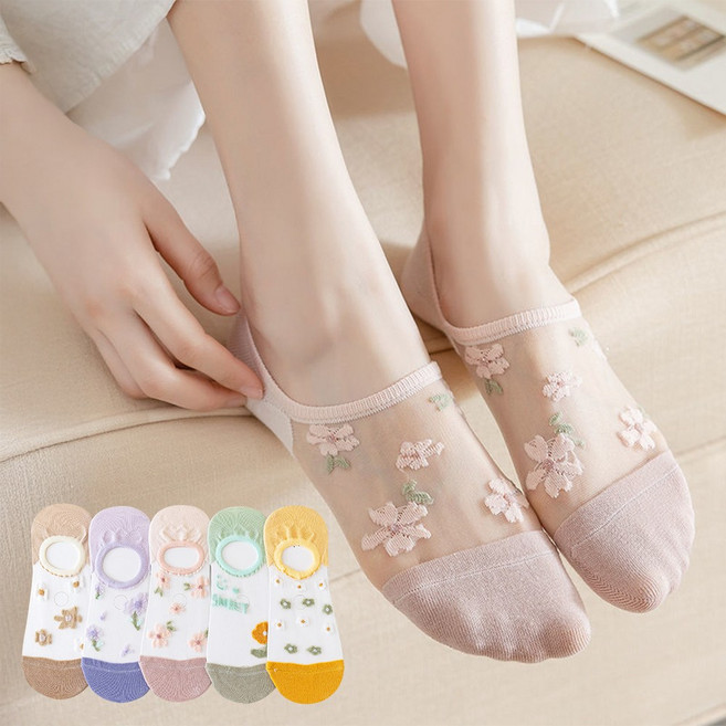 [5+5] 모니즈 피어나봄 플라워 시스루덧신 페이크삭스 양말 (총 10켤레)