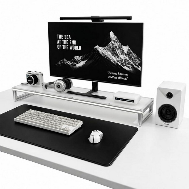 LED Lighted Monitor Stand Riser Aluminum Alloy Frame with Frosted Acrylic Top Under-Desk Storage