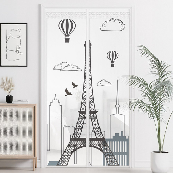 코팅블루 찍찍이 간편설치 튼튼한 방문 현관 일체형 자석 모기장세트, 에펠가든