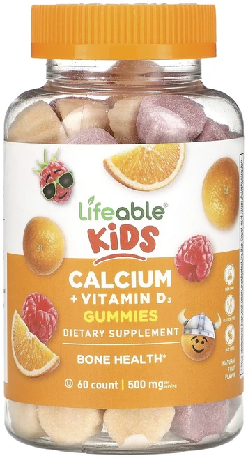 Lifeable 어린이용 칼슘 + 비타민D3 구미젤리 천연 과일 500mg 구미젤리 60개(구미젤리 1개당 250mg), Lifeable어린이용칼슘비타민D3구미젤리천연과일500, 1개, 60정 - 쿠팡