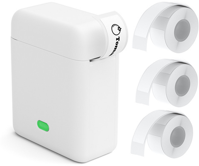 THOUSTA 휴대용 무선 감열식 미니 라벨 프린터 네임스티커 라벨기, 1개, 화이트+라벨지*3