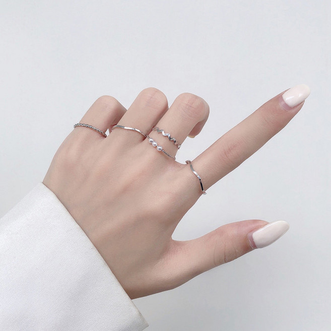 드마엘_델로나 심플 레이어드 링 5종 세트(2color) 데일리 악세사리