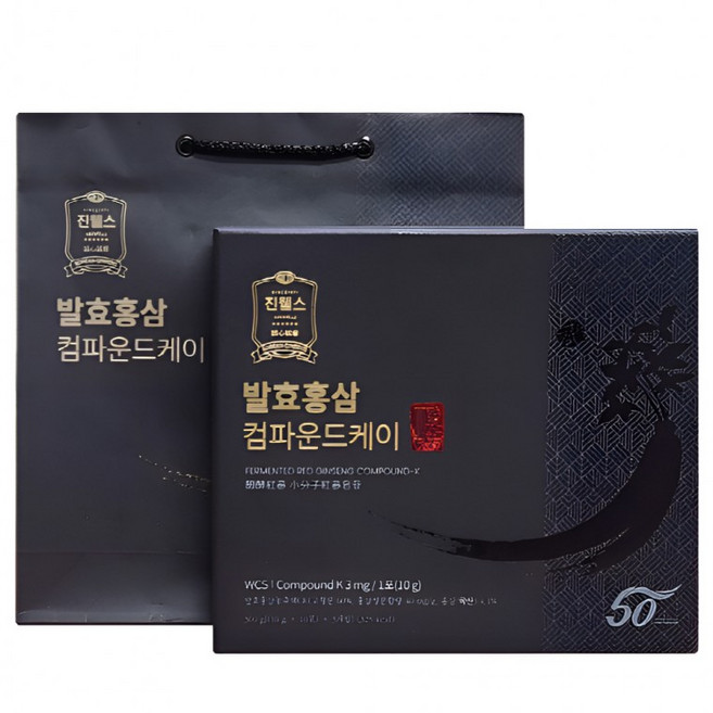 [설날선물] 컴파운드케이 K 홍삼액 스틱 30포 10그람 + 쇼핑백 진웰스 6년근 홍삼 구정 설날 설 명절 선물세트, 30개, 30