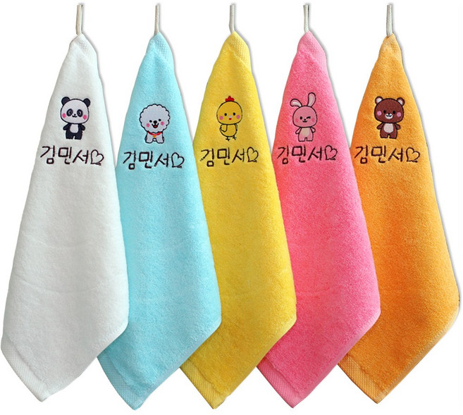 아이맘 어린이집수건 이름자수 고리타올 코마사 항균 40수, 큐트 프렌즈, 5개