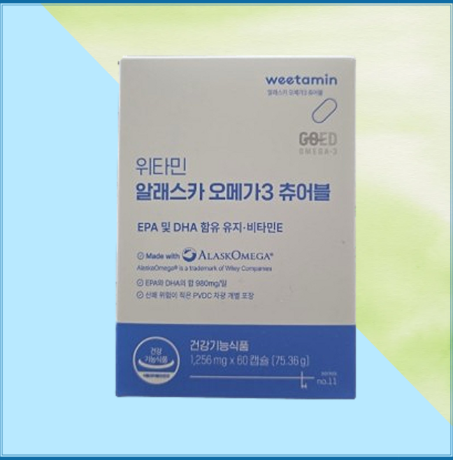 위타민 알래스카 오메가3 츄어블 1256mg 레몬맛 씹어먹는 오메가쓰리 오매가3 오메가스리, 2개, 60정
