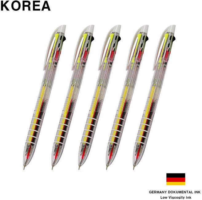 코리아 형광 니들 3색 멀티펜 초저점도 독일 잉크 볼펜 흑심+형광심+분홍심 0.7mm, 10개, 투명