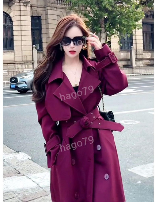 앙고라 레드 롱 트렌치 코트 고급 롱스타일 슈퍼 하이 엔드