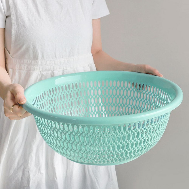 후니곳간 가정용 타공 야채세척 원형 바스켓 대형 물빠짐야채소쿠리, 1개, 그린