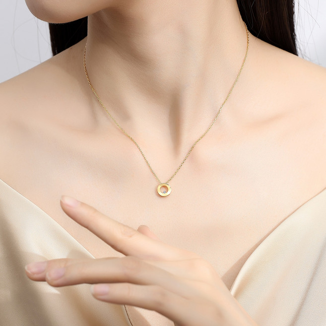 여자 14/18K 골드 심플 원형 다이아 펜던트 목걸이 여자 데일리 고급 스타일