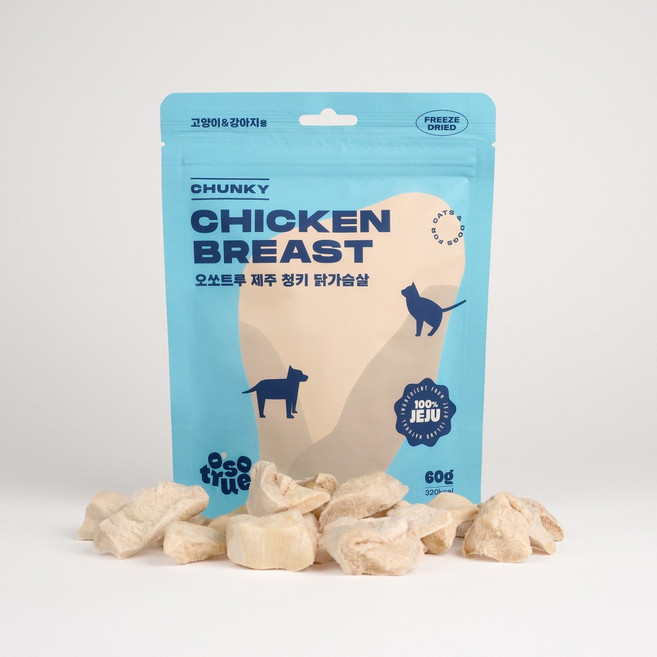 오쏘트루 제주 청키 닭가슴살 강아지 고양이 반려동물 동결건조 간식, 2개, 60g, 무항생제 닭가슴살