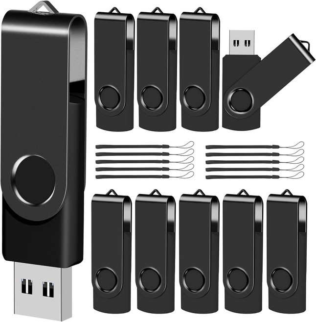 EASTBULL 이스트불 4GB USB 플래시 드라이브 벌크 엄지손가락 20개 세트 목걸이 포함 20 점프 메모리 스틱 지퍼 펜 저장 및 백업용 블랙, 2GB_10PCS-Black, 10PCS-Black_2GB