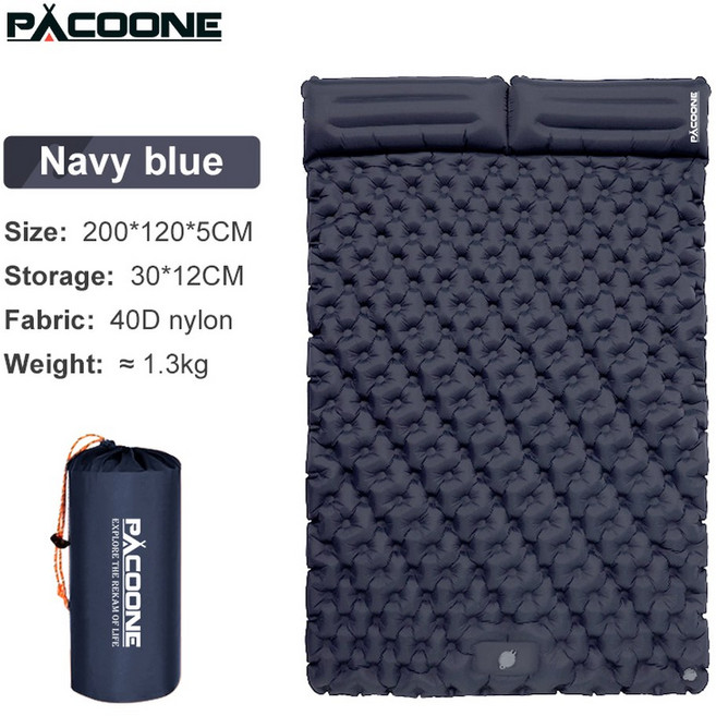 PACOONE 야외 캠핑 더블 풍선 매트리스 엑스트라 와이드 슬리핑 패드 초경량 접이식 침대 매트 자동차 여행, N y Blue