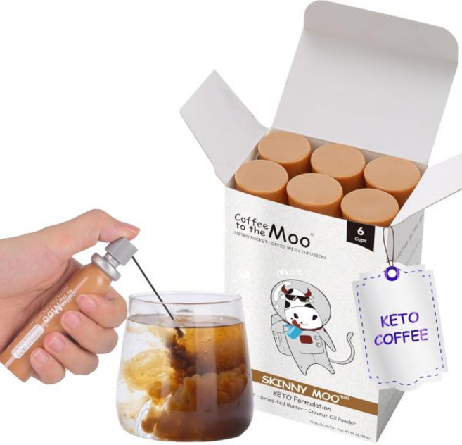 홈카페 콜드브루 커피 아이스커피 투 더 무 니트로 콜드 브루 농축액 믹스 팩(케토 콜라겐 & 버섯 커피) 인스턴트 핫 또 아이스 포켓/퍼스 사이즈 여행 친화적 냉장 없음 6컵, Skinny Moo - KETO Formulation, 1 Count (Pack of 6), 1개, 1개입