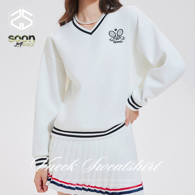 [순이야] C.여성 골프 테니스 자수 V넥 루즈핏 맨투맨