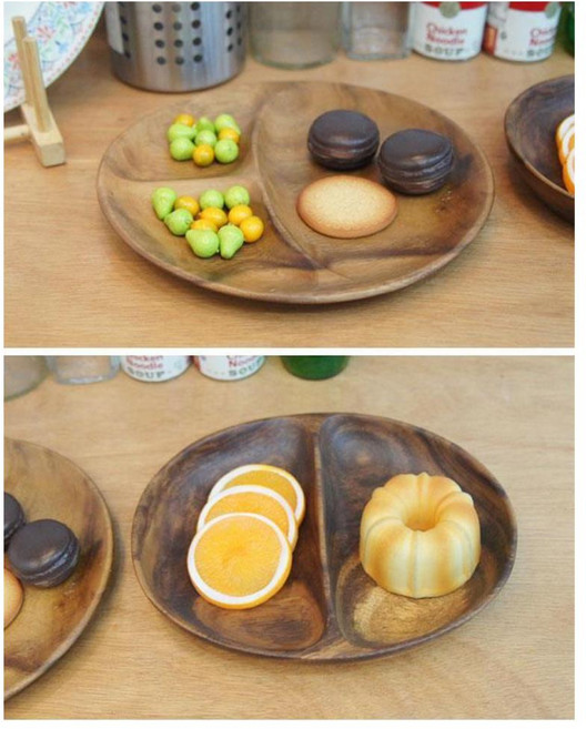 내추럴우드 원형 3칸 안주 다과 나눔접시 신혼부부 소분 결혼선물 소분접시 피클, 1개