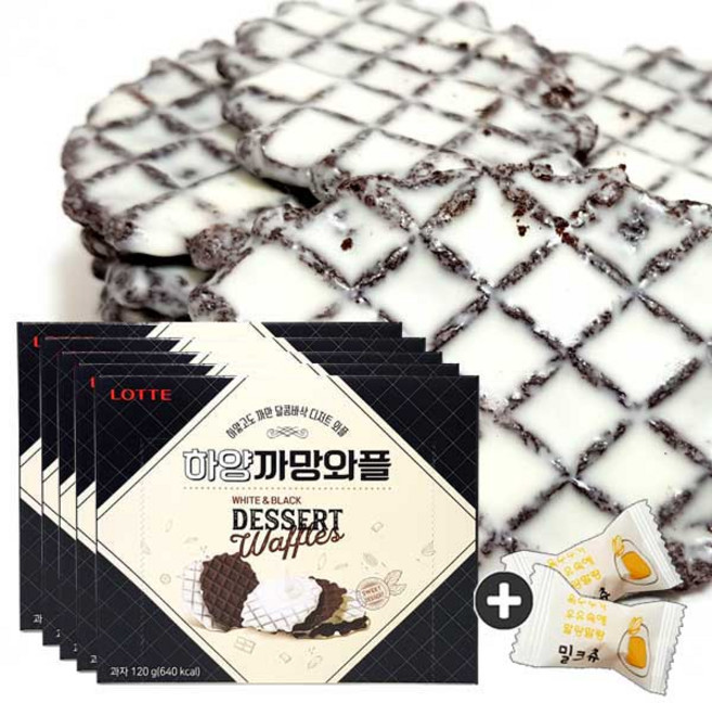 롯데제과 하양까망와플(120g) 5통(+밀크츄2개 포함), 600g, 1세트
