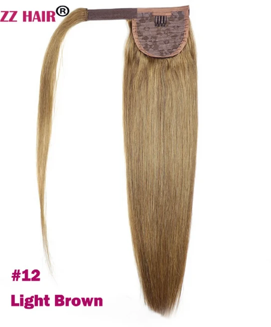 ZZHAIR 100 인모 연장 매직 랩 어라운드 포니테일 클립 기계 레미 말꼬리 스트레이트 제작 16 인치 26, 03 22inches 100g, 01  = 30, 18 12