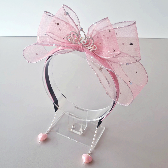 왕관 귀걸이 아기 머리띠 여아 티아라 유아 리본 헤어밴드