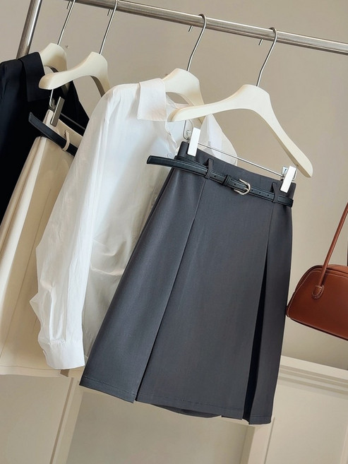 高腰顯瘦西裝百褶中長裙