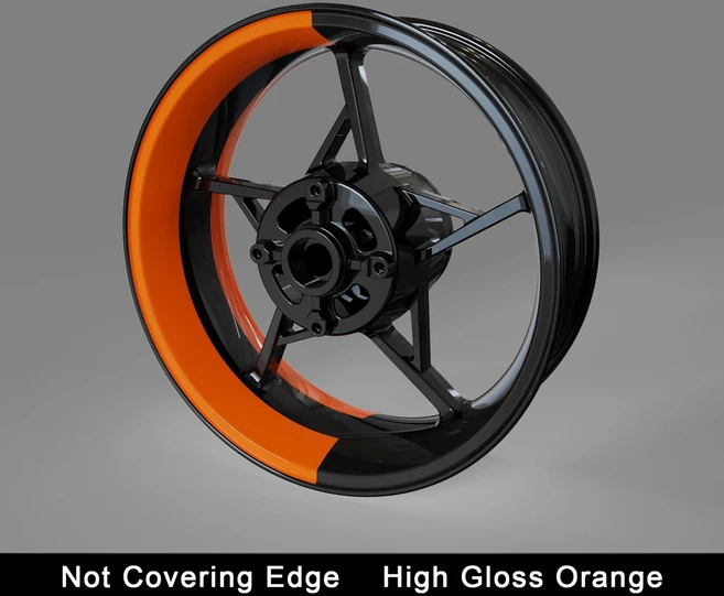AnoleStix 17 인치 야마하 혼다 가와사키 스즈키 BMW KTM 트라이엄프 오토바이 휠 스티커 허브 데칼 림, 08 NotCover-Half-Orange