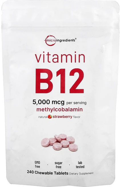 Micro Ingredients 마이크로 인그리디언츠 비타민B12 2500mcg 240 츄어블 태블릿 건강유지 영양제, 1개, 240정 - 쿠팡