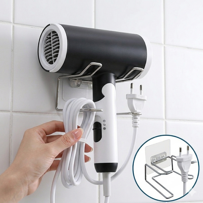 나르엔 욕실 드라이기 거치대 벽걸이 정리 수납 홀더 스텐 헤어드라이어 거치대