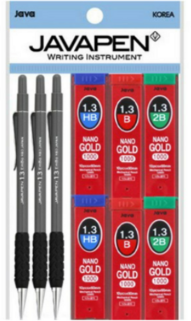 자바펜 엠보샤프 1.3mm 3p + 나노골드 샤프심 1.3mm HB 2p + B 2p + 2B 2p, 다크그레이(Dark Gray), 5세트