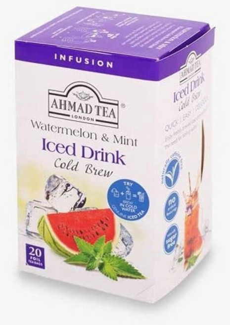 Ahmad Tea Herbal 콜드 브루 여름 과일 티백 아이스 티 20개입 1팩 디카페인 230607, 수박 및 민트